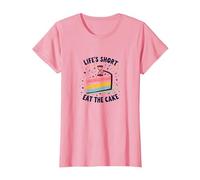Lifes Short Eat The Cake Fun Postre Lover Camiseta, Mujer, Rosado, XL