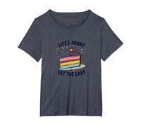 Lifes Short Eat The Cake Fun Postre Lover Camiseta, Mujer Tallas Grandes, Azul Jaspeado, 6XL Grande