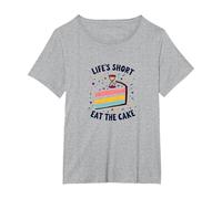 Lifes Short Eat The Cake Fun Postre Lover Camiseta, Mujer Tallas Grandes, Gris Jaspeado, 1XL Grande
