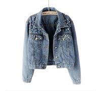 LifeShe - Abrigo vaquero bordado para mujer - Azul - XX-Large