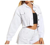 LifeShe Chaqueta de mezclilla con dobladillo deshilachado y dobladillo deshilachado para mujer - blanco - Large