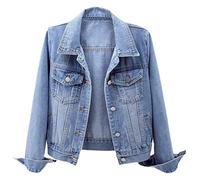 LifeShe Chaqueta vaquera básica de manga larga con botones para mujer, Otoño, Azul/claro, XXL