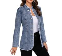 LifeShe Chaqueta vaquera para mujer, talla grande, con botones cruzados, ribete sin rematar, Azul claro, XL