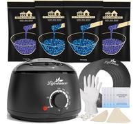 Lifestance Calentador de Cera Depilatoria L1, Maquina Cera Caliente Depilacion de 48 Piezas y 400g de Perlas de Cera Dura de Lavanda y Manzanilla, Piernas, Axilas, Bikini, Cejas y Cuerpo.