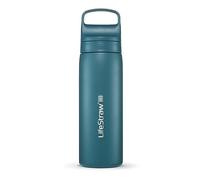 LifeStraw Go Series - Botella de filtro de agua de acero inoxidable con aislamiento al vacío de doble pared sin BPA de 18 onzas para viajes y uso diario; verde azulado laguna