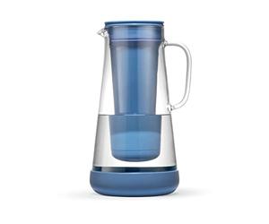 LifeStraw Home - Jarra de filtro de agua, 7 tazas, vidrio con base de silicona, azul tormenta, para protección diaria contra bacterias, parásitos, microplásticos, plomo, mercurio, PFAS y una variedad