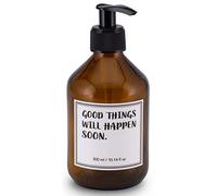 Lifestyle Lover - Dispensador de jabón de cristal marrón, color ámbar, para jabón, fregadero, champú o lociones, bote de cristal marrón de 300 ml, diseño Good Things