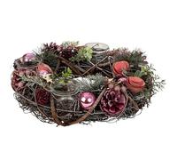 Lifestyle & More Corona de Adviento de Navidad de varios materiales redonda con decoración rosa/verde/marrón para velas de té, diámetro 34 cm