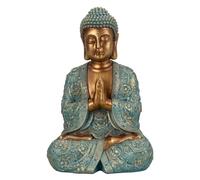 Lifestyle & More Escultura decorativa de Buda de piedra artificial, oro/menta, verde, altura 41,5 cm, ancho 28 cm