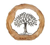 Lifestyle & More Escultura Moderna árbol de la Vida en círculo de Aluminio sobre Base de Madera de Mango Plata/marrón D 35 cm