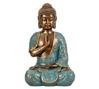 Lifestyle & More Figura decorativa de Buda de piedra artificial, color oro/menta, verde, altura 23 cm, ancho 14 cm