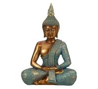 Lifestyle & More Figura decorativa de Buda de piedra artificial dorada/verde, altura 25 cm, ancho 17 cm