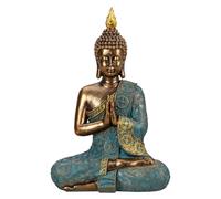 Lifestyle & More Figura decorativa de Buda de piedra artificial, oro/menta, verde, altura 30 cm, ancho 20 cm