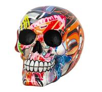 Lifestyle & More Figura decorativa de calavera Pop Art de piedra artificial, multicolor, altura 12 cm, ancho = 15 cm