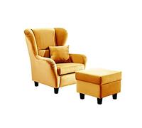 lifestyle4living - Sillón moderno con taburete - Amplia gama de telas y colores - Sillón de diseño acogedor en elegante estilo rústico, amarillo terciopelo