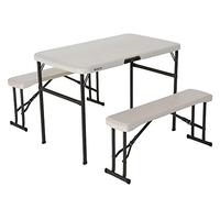 LIFETIME 80352 Conjunto Plegable Mesa y 2 Bancos, Blanca, 110x60x74cm | Con 2 Bancos
