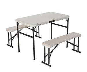 LIFETIME 80352 Conjunto Plegable Mesa y 2 Bancos, Blanca, 110x60x74cm | Con 2 Bancos