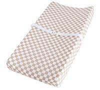 LifeTree Funda para cambiador de pañales para niños y niñas, sábanas bajeras de muselina suave, viscosa de mezcla de algodón de bambú, 16 x 32 pulgadas, estampado a cuadros marrón