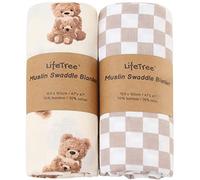 LifeTree Mantas Muselina Bebé, Súper Suave Mantas Envolventes de Muselina, Bambú Algodón Manta Verano Bebe 120x120 cm, Pack de 2