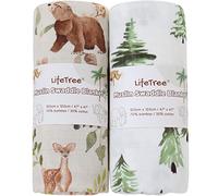 LifeTree Mantas Muselina Bebé, Súper Suave Mantas Envolventes de Muselina, Bambú Algodón Manta Verano Bebe 120x120 cm, Pack de 2
