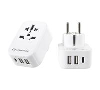LIFEVENTURE World to Europe Travel Adaptor with (USB C) Cargador, Adultos Unisex, Blanco (Blanco), Talla Única