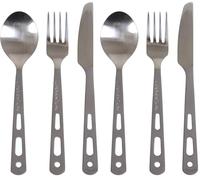 Lifeventure Juego de cubiertos de titanio para acampar - Cubiertos de camping ultraligeros para uno - Juego de cuchillo, tenedor y cuchara con mosquetón y cierre de velcro para acampar o viajar
