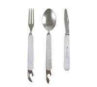 Lifeventure Juego de cubiertos plegables de acero inoxidable para uno: juego de cuchillo, tenedor y cuchara con abrebotellas y abrelatas, resistente a la corrosión, ideal para acampar o viajar