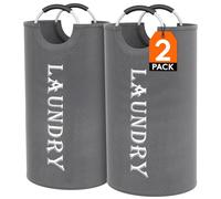 Lifewit 100L 2-Paquetes Cesto Ropa Sucia Grande, Plegable Cubo Ropa Sucia con Mango de Aluminio Adecuado para Toallas de Baño/Edredones de Plumón Dormitorio, Gris