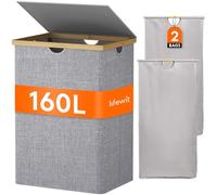 Lifewit 160L Grande Cesto Ropa Sucia con Tapa de Bambú, Cesta Ropa Sucia con Asas, Cubo Ropa Sucia Plegable con 2 Secciones y Bolsa Lavable Extraíble, Laundry Basket para Baño, Lavadero, Gris
