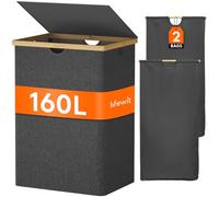 Lifewit 160L Grande Cesto Ropa Sucia con Tapa de Bambú, Cesta Ropa Sucia con Asas, Cubo Ropa Sucia Plegable con 2 Secciones y Bolsa Lavable Extraíble, Laundry Basket para Baño, Lavadero, Negro