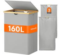 Lifewit 160L Grande Cesto Ropa Sucia con Tapa de Bambú, Cesta Ropa Sucia con Asas, Cubo Ropa Sucia Plegable con 2 Secciones y Bolsa Lavable Extraíble, Laundry Basket para Baño, Lavadero, Gris plata