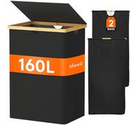 Lifewit 160L Grande Cesto Ropa Sucia con Tapa de Bambú, Cesta Ropa Sucia con Asas, Cubo Ropa Sucia Plegable con 2 Secciones y Bolsa Lavable Extraíble, Laundry Basket para Baño, Lavadero, Negro oscuro