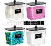 Lifewit 2700 ml Contenedor Detergente Polvo Con Tapa de Bambú, Lavanderia Organizador, Pastillas Lavadora Caja de Almacenamiento de Plástico, Contenedores para Baño, Tarros, Negro, Juego de 4