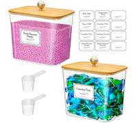 Lifewit 2700 ml Contenedor Detergente Polvo Con Tapa de Bambú, Lavanderia Organizador, Pastillas Lavadora Caja de Almacenamiento de Plástico, Contenedores para Baño, Tarros, Natural, Juego de 2