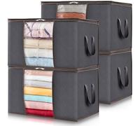 Lifewit 4 Piezas 90L Cajas Almacenaje Ropa, Bolsa Organizadora de Armario Plegable, Cajas de Plastico para Mudanza, Bolsas para Guardar Mantas, Edredones, Gris