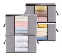 Lifewit 4 piezas Bolsa de almacenamiento, 120L Caja de almacenamiento bajo la cama Plegable Organizador de ropa, Cajas de almacenamiento para mudanza para ropa de cama y edredón debajo de la cama