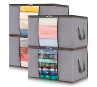 Lifewit 4 Piezas Bolsas Almacenaje Ropa 50L, Cajas Almacenaje Plegable, Bolsas para Guardar Ropa, Cajas Mudanza, Organizador Armario Para Ropa, Mantas, Juguetes, Gris Claro