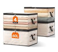 Lifewit 4 Piezas Bolsas para Guardar Ropa Transparentes 60L, Bolsas Almacenaje Ropa Plegable de PVC, Cajas Almacenaje con Asas, Organizador Armario Para Mantas, Ropa, Juguetes, Mudanza, Libro