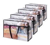 Lifewit 4 Piezas Bolsas para Guardar Ropa Transparentes 60L, Bolsas Almacenaje Ropa Plegable de PVC, Cajas Almacenaje con Asas, Organizador Armario para Mantas, Ropa, Juguetes, Mudanza, Libro