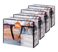Lifewit 4 Piezas Bolsas para Guardar Ropa Transparentes 95L, Bolsas Almacenaje Ropa Plegable de PVC, Cajas Almacenaje con Asas, Organizador Armario Para Mantas, Ropa, Juguetes, Mudanza, Libro