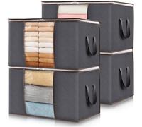 Lifewit 4 Piezas Cajas Almacenaje Ropa, Bolsa almacenamiento ropa, Organizador Armario Plegable, Cajas Mudanza, Bolsas con Asa Reforzada para Guardar Ropa, Mantas, Edredones, Gris
