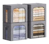 Lifewit 4 Piezas Cajas Almacenaje Ropa con Marco de Metal, Organizador Armario Apilable, Bolsas Almacenaje Ropa, Bolsas Para Guardar Ropa, Edredones, Colchas, Gris Claro, 40L