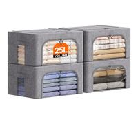 Lifewit 4 Piezas Cajas Almacenaje Ropa con Marco de Metal, Organizador Armario Apilable, Bolsas Almacenaje Ropa, Bolsas Para Guardar Ropa, Edredones, Colchas, Gris Claro, 25L