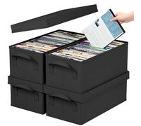 Lifewit 4 Piezas Cajas de Almacenamiento para DVD Apilable, Caja Plegable con Tapa, Contenedor para hasta 100 DVD (25 cada uno), para Casa y Coche, Negro