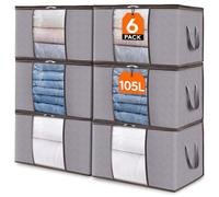 Lifewit 6 Piezas 105L Bolsas para Guardar Ropa de Gran Capacidad, Cajas Mudanza Plegable, Bolsas Almacenaje Ropa, Cajas Almacenaje, Organizador Armario Para Ropa, Mantas, Edredones, Gris Claro