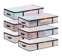 Lifewit 6 Piezas Bolsas Almacenaje Transparentes 60L - Organizador Para Guardar Ropa Debajo de la Cama Con Asas - Cajas Plegables de PP Para Mantas, Juguetes