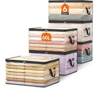 Lifewit 6 Piezas Bolsas para Guardar Ropa Transparentes 60L, Bolsas Almacenaje Ropa Plegable de PVC, Cajas Almacenaje con Asas, Organizador Armario Para Mantas, Ropa, Juguetes, Mudanza, Libro