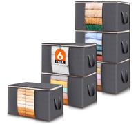 Lifewit 6 Piezas Cajas Almacenaje Ropa, Bolsa almacenamiento ropa, Organizador Armario Plegable, Cajas Mudanza, Bolsas con Asa Reforzada para Guardar Ropa, Mantas, Edredones, Gris