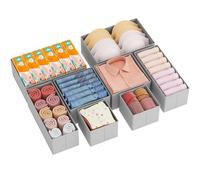 Lifewit 8 Piezas Organizador Cajones de Plegable, Almacenaje Ropa Interior para Armario Vestidor Dormitorio Estantes, Caja Almacenamiento para Separador Calcetines/Corbatas/Cinturones, Gris Claro