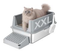 Lifewit Arenero Gato Acero Inoxidable con Pala y Pedal, Caja de Arena para Gatos Grande, Arenero Gatos para Salón, Dormitorio, 60 x 40 x 30 cm, Gris